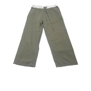 Womens XL Olive Green Wide Leg Drawstring Pants Elastic Waist Casual Lounge